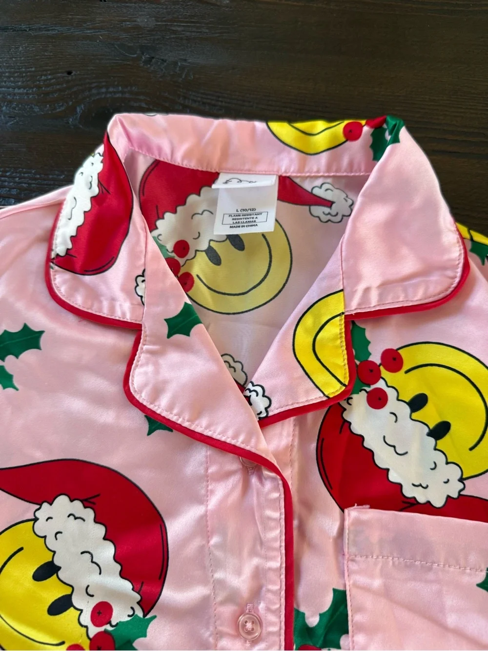 art class Pink Silky Holiday Smile Santa Face Pajama Set
